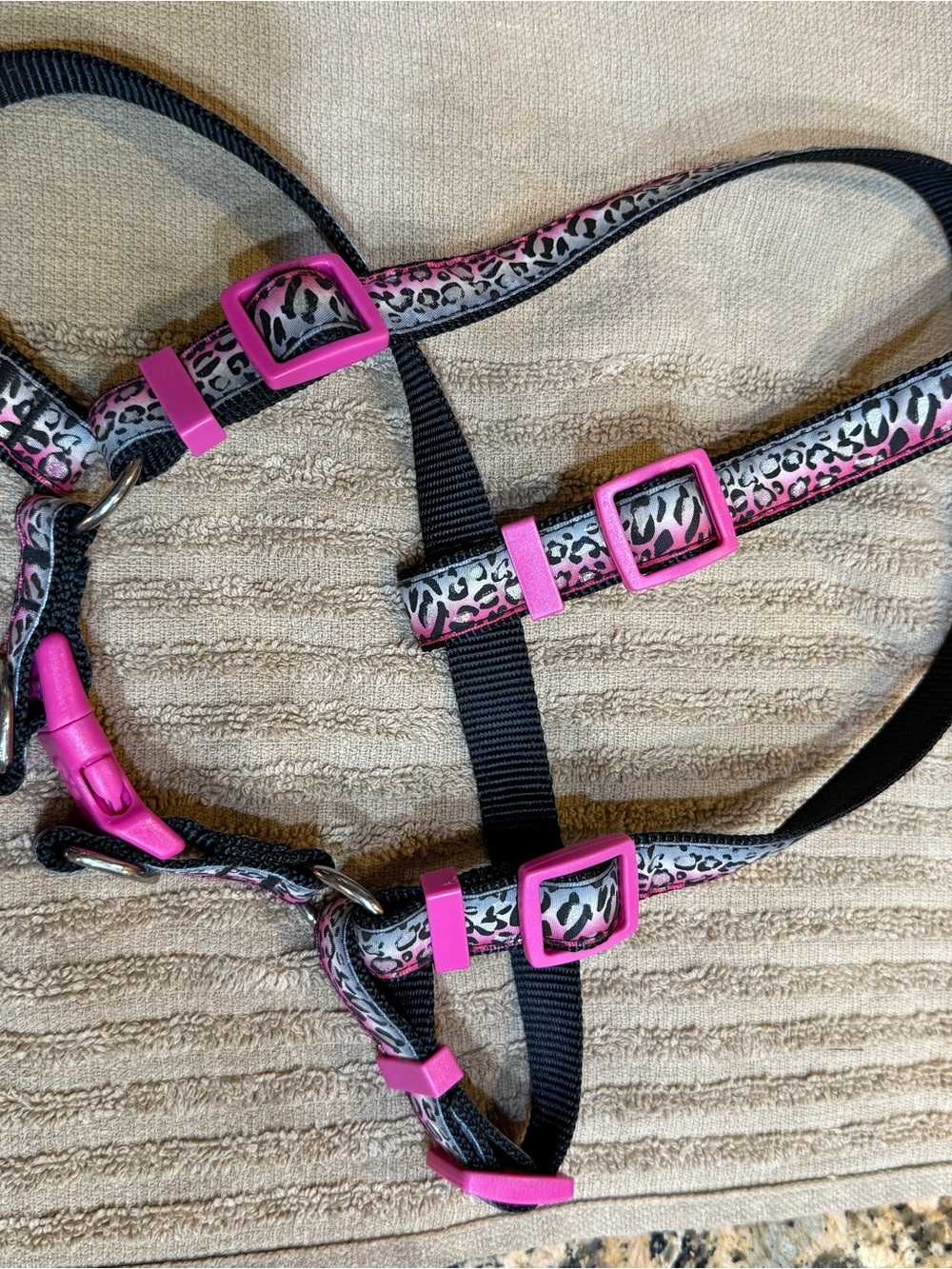 Pink Leopard Print Small Pet Harness with Pink Accents see measurements